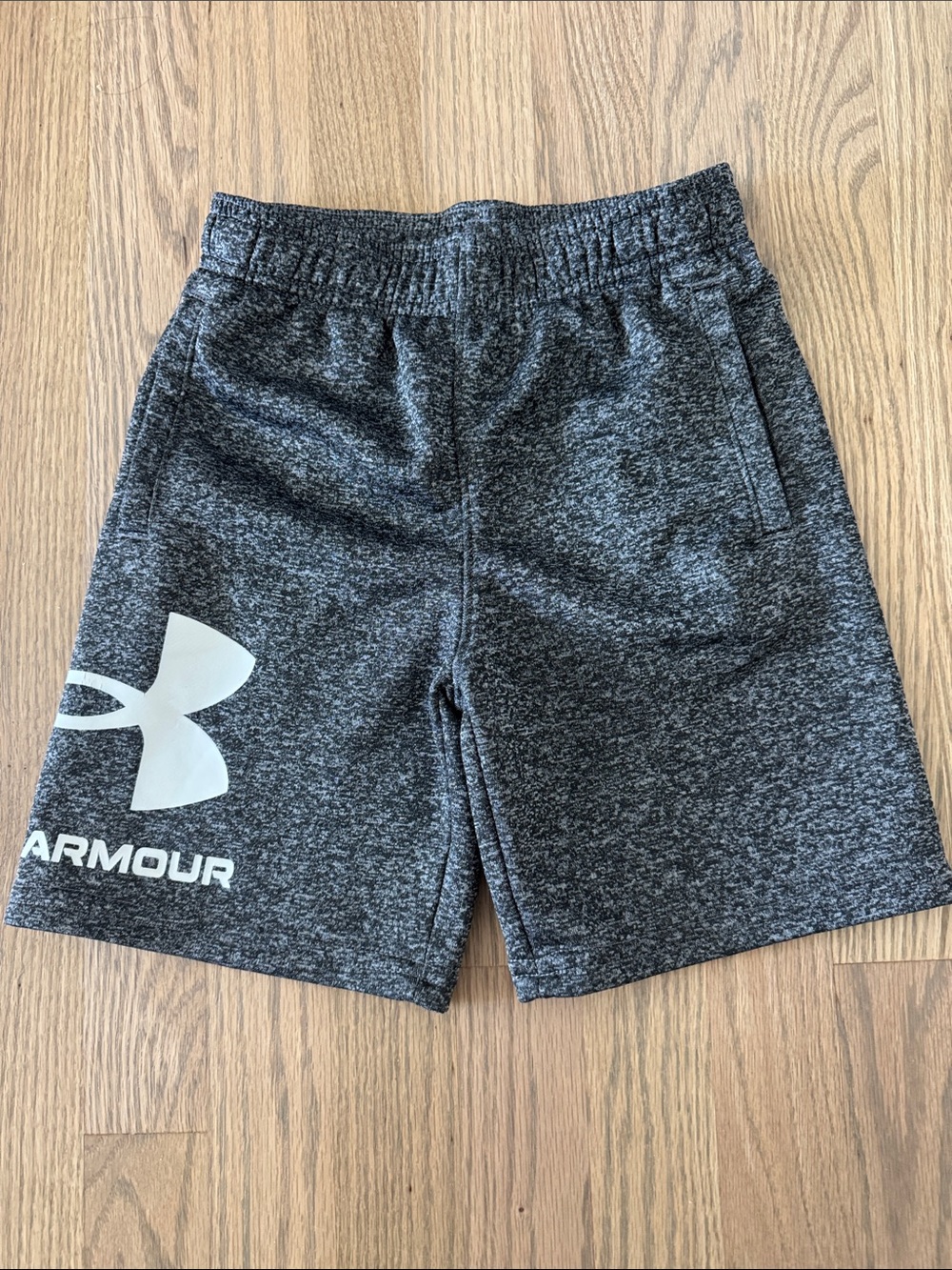Under Armour Gray Heather Boys' Athletic Shorts with White Logo